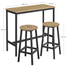 Ipari bárasztal szett 2 db bárszékkel, artisan tölgy (LBT219B88)