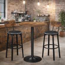 Rusztikus bárasztal szett: kerek bárasztal 2 db loft stílusú bárszékkel