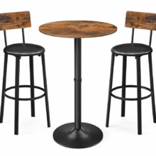 Rusztikus bárasztal szett: kerek bárasztal 2 db loft stílusú bárszékkel