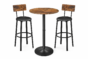 Rusztikus bárasztal szett: kerek bárasztal 2 db loft stílusú bárszékkel