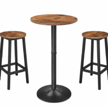 Rusztikus bárasztal szett: kerek bárasztal 2 db ipari stílusú kerek bárszékkel