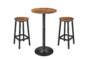 Rusztikus bárasztal szett: kerek bárasztal 2 db ipari stílusú kerek bárszékkel