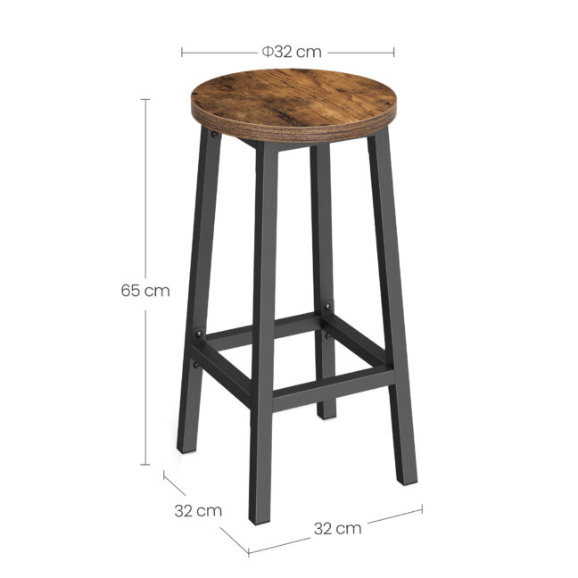 Rusztikus bárasztal szett: kerek bárasztal 2 db ipari stílusú kerek bárszékkel