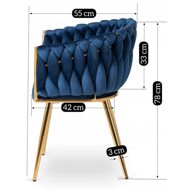 Glamour étkezőszék CAPI sötétkék bársony/arany lábak