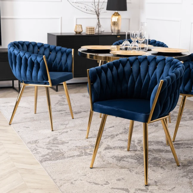 Glamour étkezőszék CAPI sötétkék bársony/arany lábak
