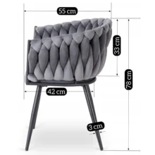 Glamour étkezőszék ELENA szürke bársony/fekete lábak