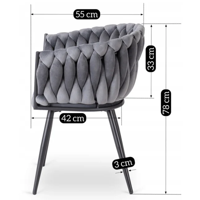 Glamour étkezőszék ELENA szürke bársony/fekete lábak