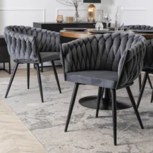 Glamour étkezőszék ELENA szürke bársony/fekete lábak