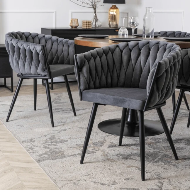 Glamour étkezőszék ELENA szürke bársony/fekete lábak