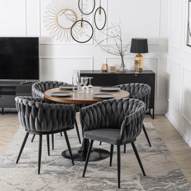 Glamour étkezőszék ELENA szürke bársony/fekete lábak