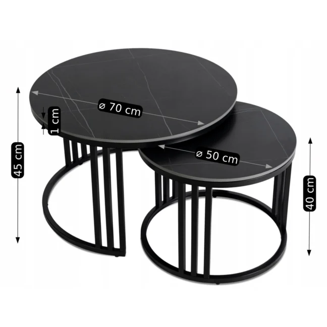 JERRY dohányzóasztal szett, fekete márvány/fekete