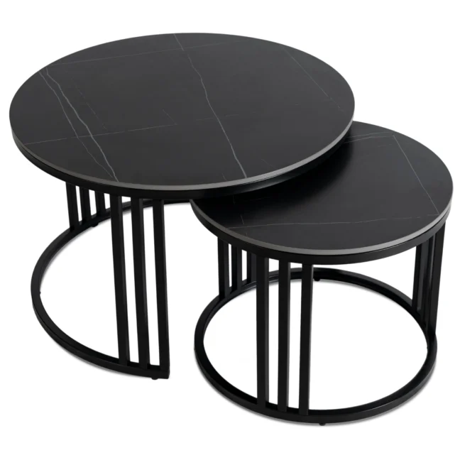 JERRY dohányzóasztal szett, fekete márvány/fekete