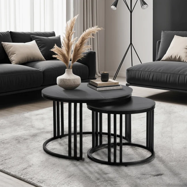 JERRY dohányzóasztal szett, fekete márvány/fekete