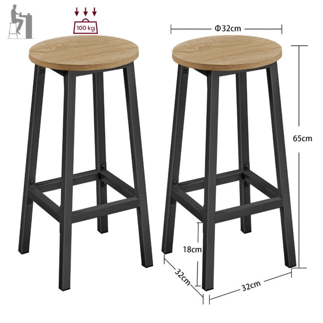 Magas konyhai bárszék szett, 2db – sonoma/fekete láb (LBC032B11)