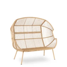 KORYNT kétszemélyes rattan fotel, szürke párnával