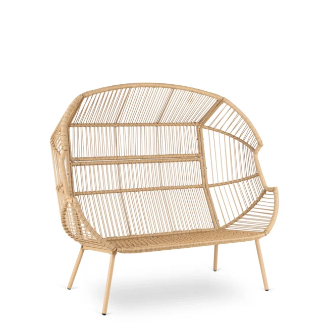 KORYNT kétszemélyes rattan fotel, szürke párnával