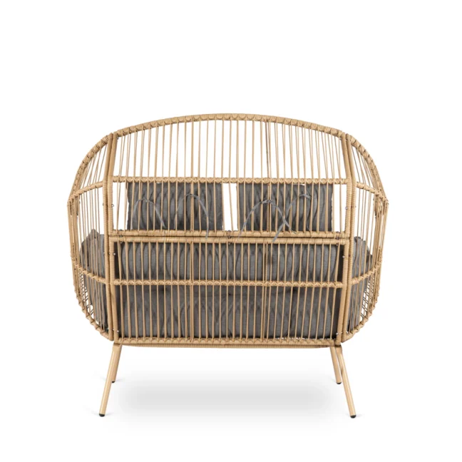 KORYNT kétszemélyes rattan fotel, szürke párnával