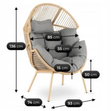 CEZARE rattan fotel, szürke párnával
