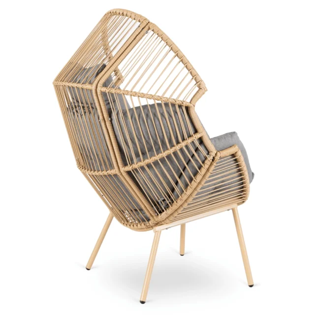 CEZARE rattan fotel, szürke párnával