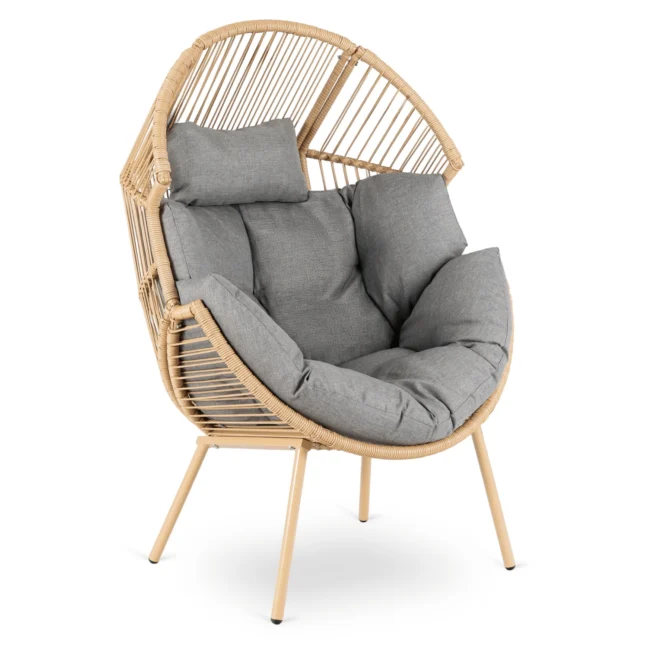CEZARE rattan fotel, szürke párnával