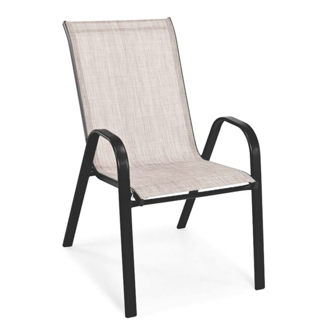 Kerti acél étkezőgarnitúra szett BISTRO – bézs/fekete vázzal