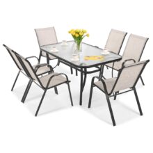 Kerti acél étkezőgarnitúra szett BISTRO – bézs/fekete vázzal