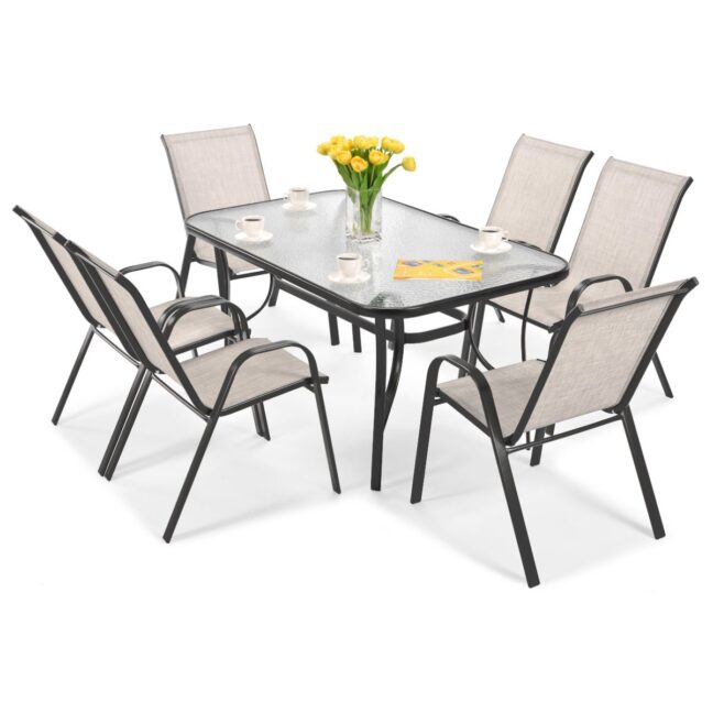 Kerti acél étkezőgarnitúra szett BISTRO – bézs/fekete vázzal