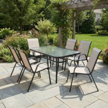 Kerti acél étkezőgarnitúra szett BISTRO – bézs/fekete vázzal