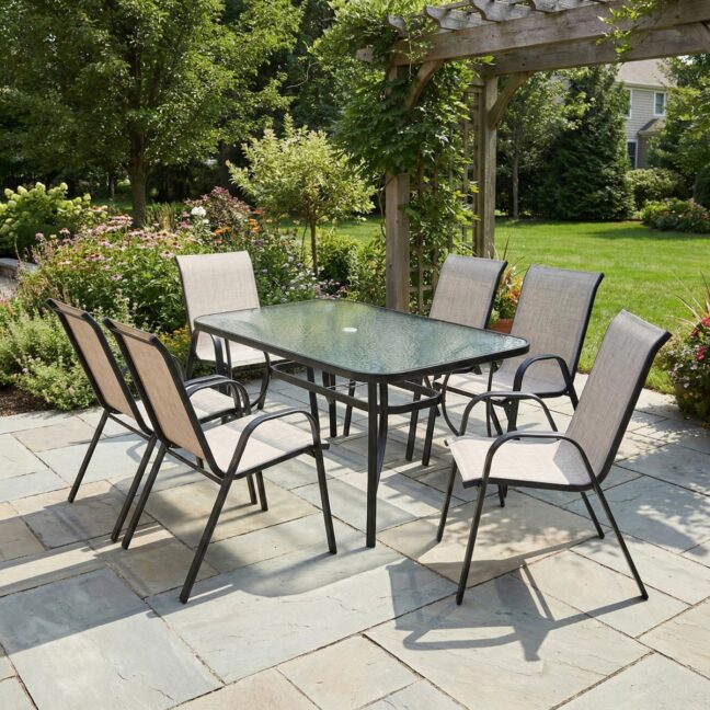 Kerti acél étkezőgarnitúra szett BISTRO – bézs/fekete vázzal