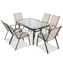 Kerti acél étkezőgarnitúra szett BISTRO – bézs/fekete vázzal