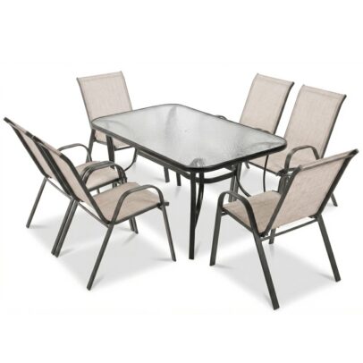 Kerti acél étkezőgarnitúra szett BISTRO – bézs/fekete vázzal