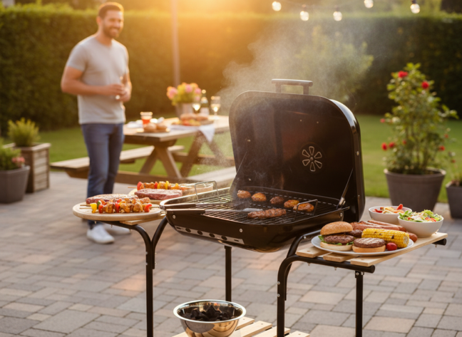 Amerikai faszenes grill oldalpolcokkal