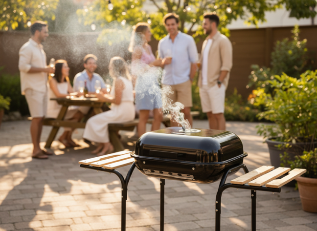 Amerikai faszenes grill oldalpolcokkal