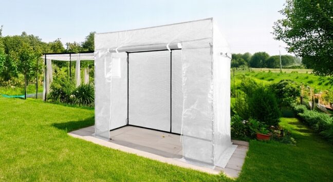 Kerti fóliasátor paradicsomtermesztéshez, 200 x 77 x 168/146 cm