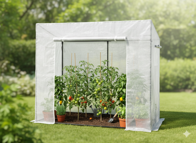 Kerti fóliasátor paradicsomtermesztéshez, 200 x 77 x 168/146 cm