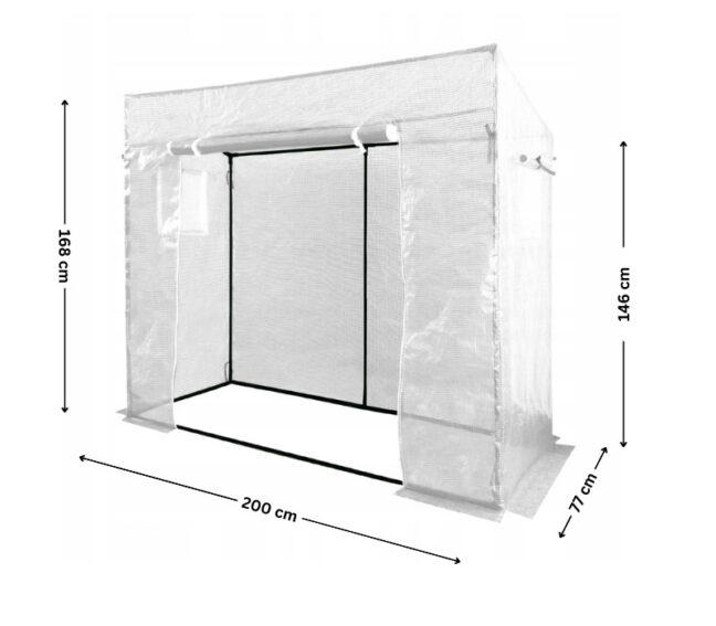 Kerti fóliasátor paradicsomtermesztéshez, 200 x 77 x 168/146 cm
