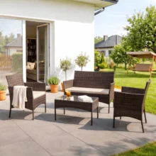 MISSISIPI kerti bútor szett, barna/bézs párnával