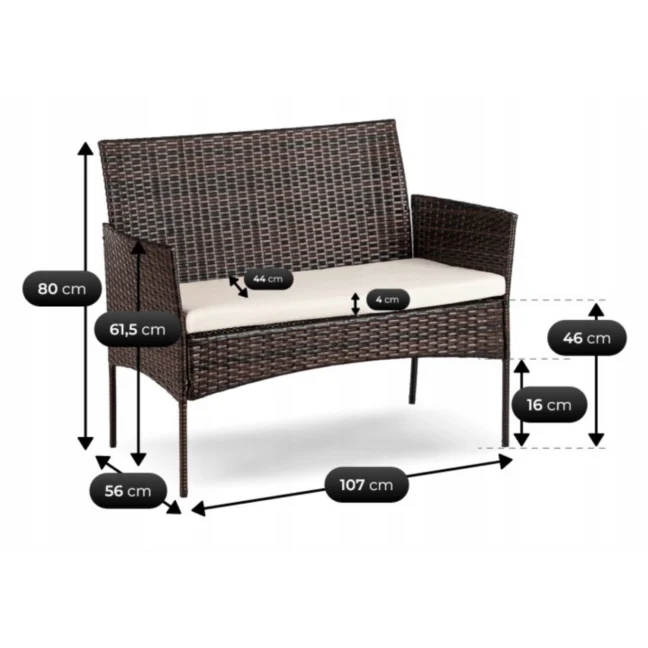 MISSISIPI kerti bútor szett, barna/bézs párnával