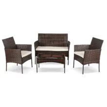 MISSISIPI kerti bútor szett, barna/bézs párnával