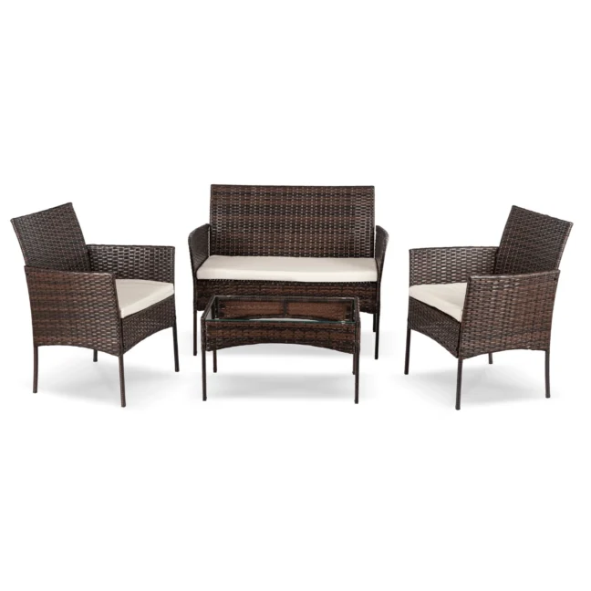 MISSISIPI kerti bútor szett, barna/bézs párnával