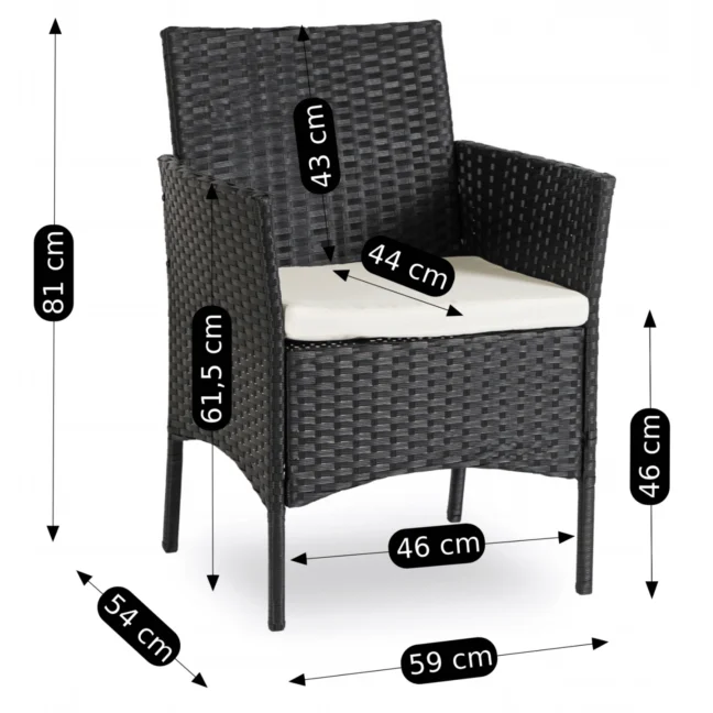 MISSISIPI kerti bútor szett, fekete/bézs párnával