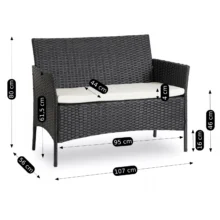 MISSISIPI kerti bútor szett, fekete/bézs párnával