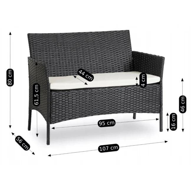 MISSISIPI kerti bútor szett, fekete/bézs párnával