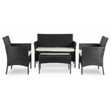 MISSISIPI kerti bútor szett, fekete/bézs párnával