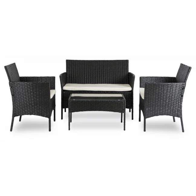 MISSISIPI kerti bútor szett, fekete/bézs párnával