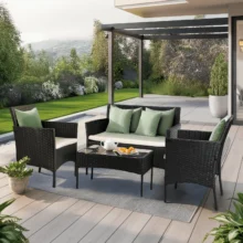 MISSISIPI kerti bútor szett, fekete/bézs párnával