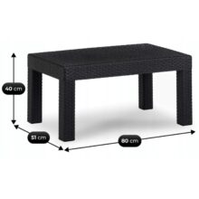 BRENTA kerti bútor szett, fekete/szürke párnával