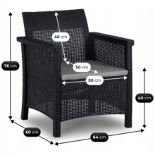 BRENTA kerti bútor szett, fekete/szürke párnával