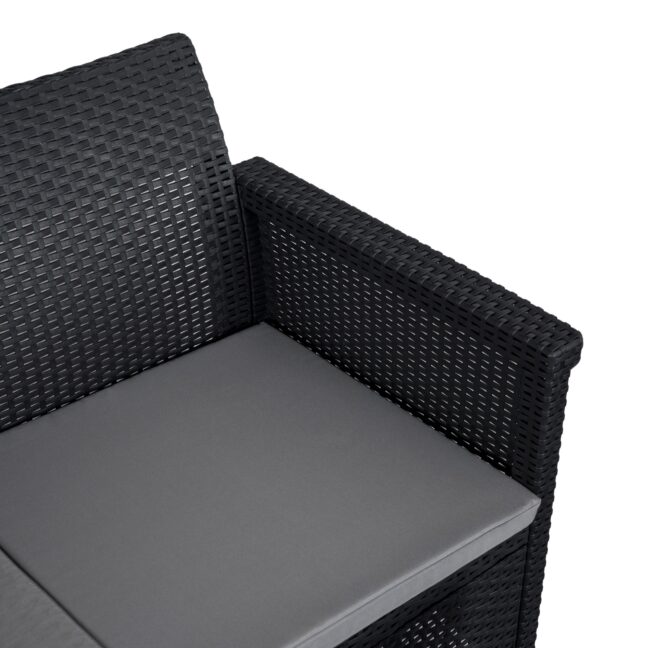 BRENTA kerti bútor szett, fekete/szürke párnával