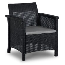 BRENTA kerti bútor szett, fekete/szürke párnával